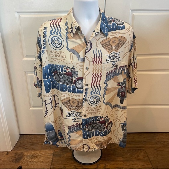 Harley Davidson Vintage Tori Richards Hawaiian Shirt Size XL - Picture 2 of 8
